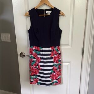 Navy and Floral Striped Dress